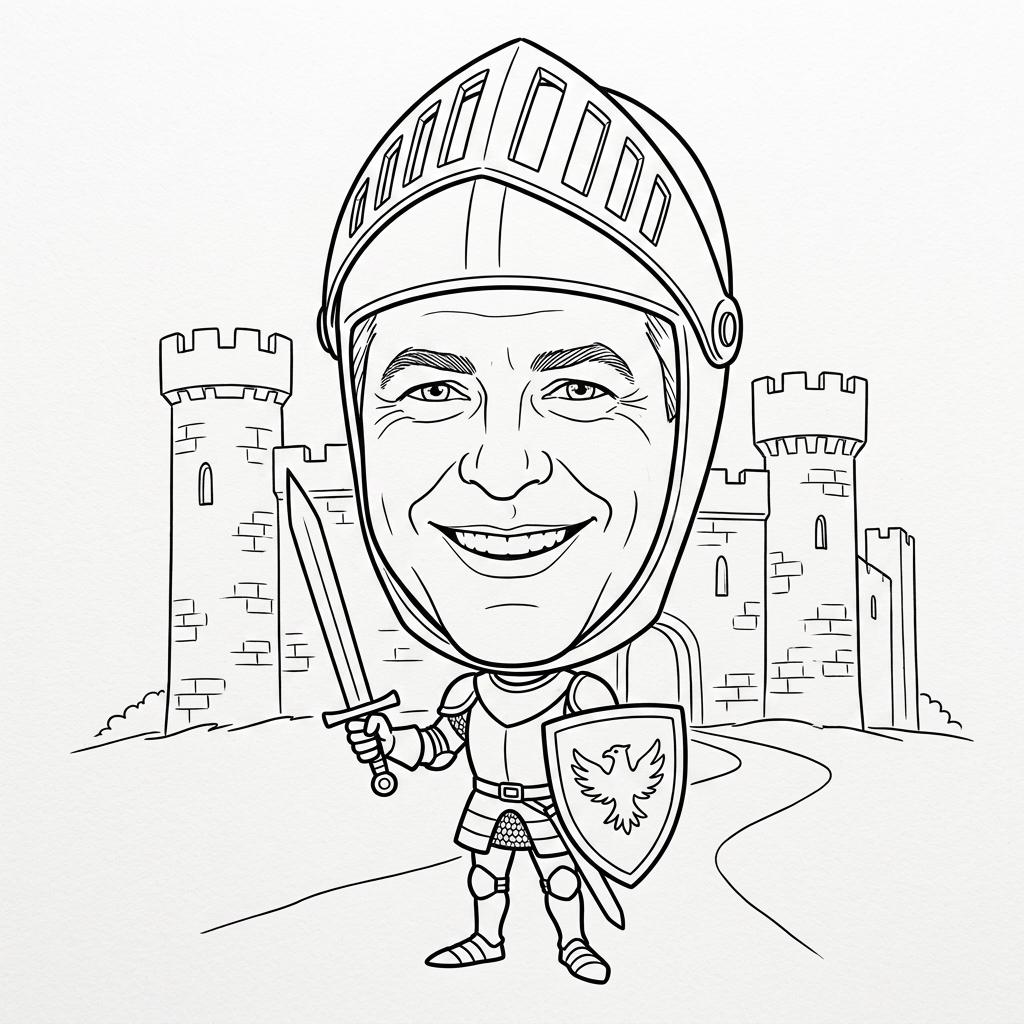 Robot-drawn Knight caricature