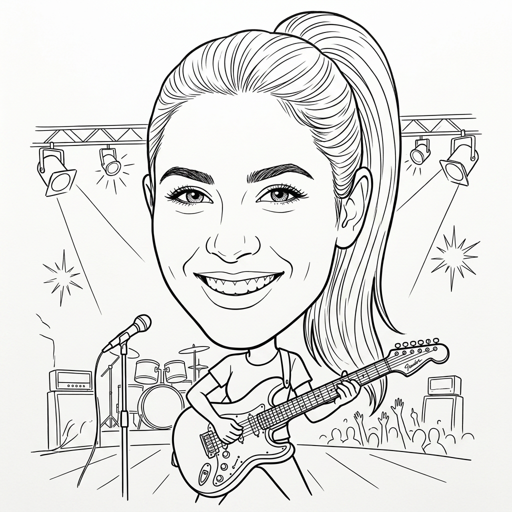 Robot-drawn Rock star caricature